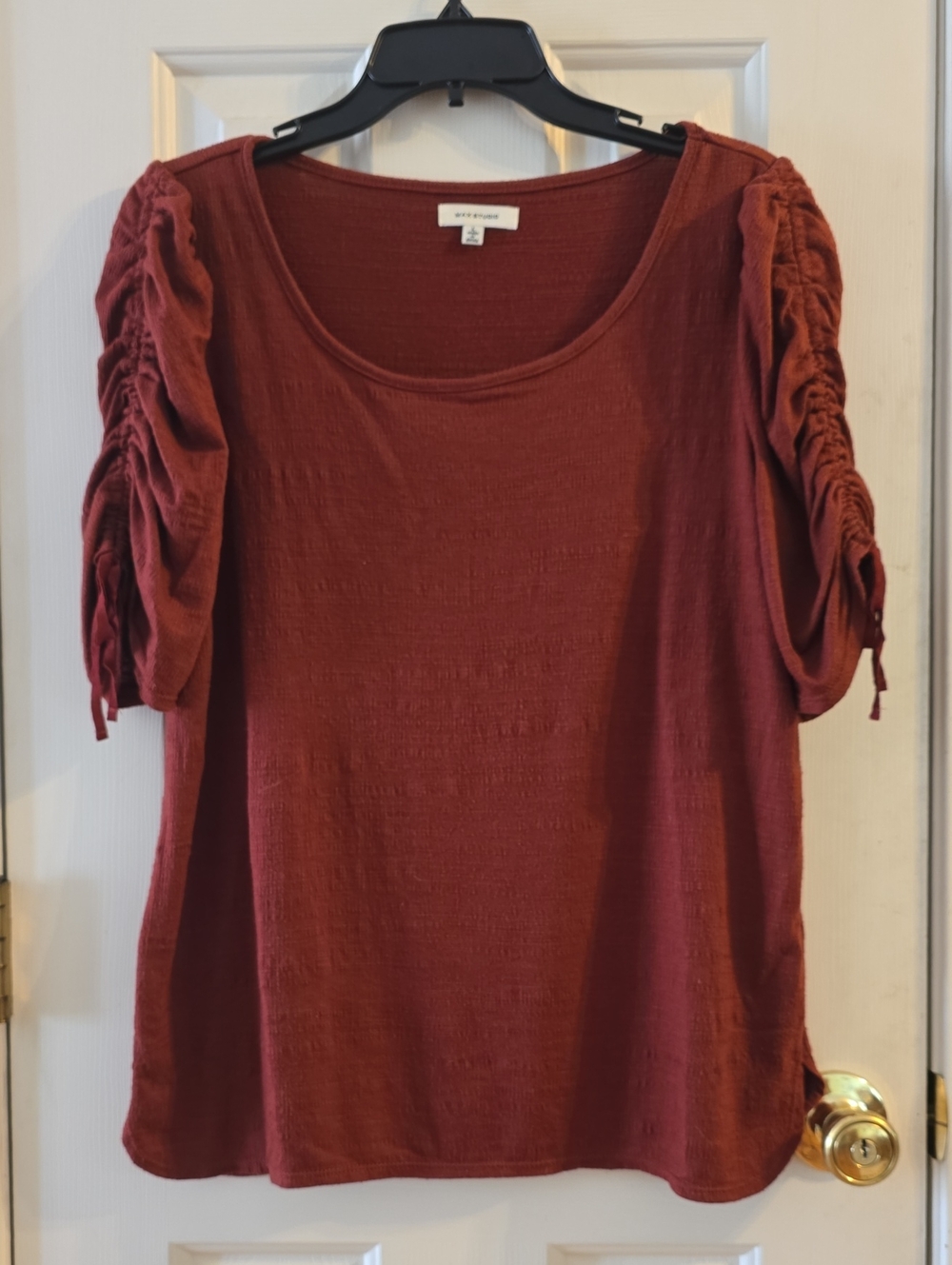 Max Studio Scoop Neck Top with Ruched Tie Sleeves
